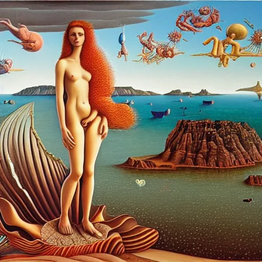 Image similar to THE BIRTH OF VENUS by jacek yerka, alex gray, zdzisław beksiński, dariusz zawadzki, jeffrey smith and h.r. giger, oil on canvas, 8k highly professionally detailed, trending on artstation