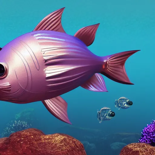Prompt: a robot fish in the water, photorealistic, 3D, accurate