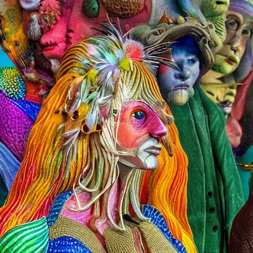 Prompt: giant colourful tiny intricate variations of detail cool beautiful creature sculpture, full deep focus maximalist photography, hieronymus bosch, reflections, 8 k