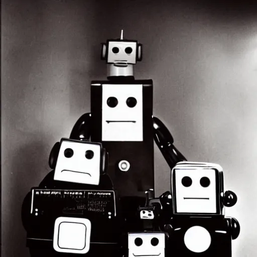 Prompt: the most creepy family photo of robots