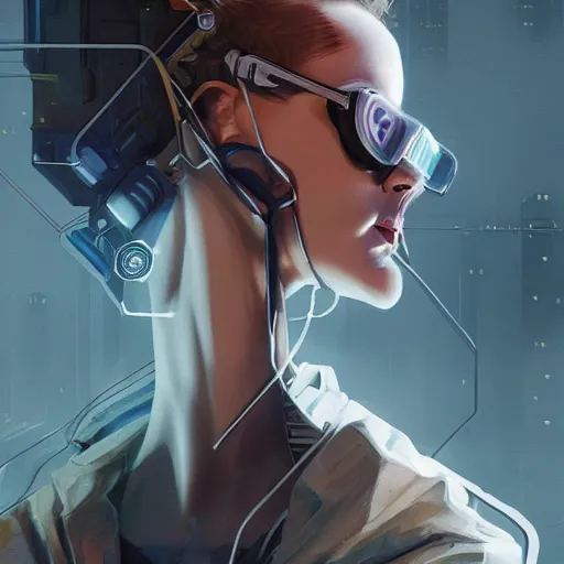 Image similar to concept art of cyberpunk scientist by jama jurabaev, brush stroke, scifi accessories, trending on artstation, symmetry, high quality, extremely detailed