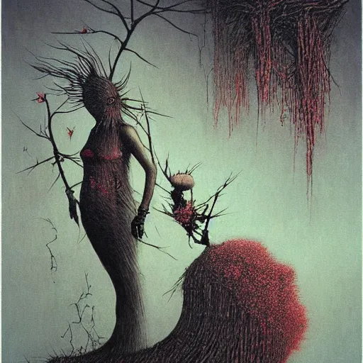 Image similar to crow girl in thorns by Beksinski