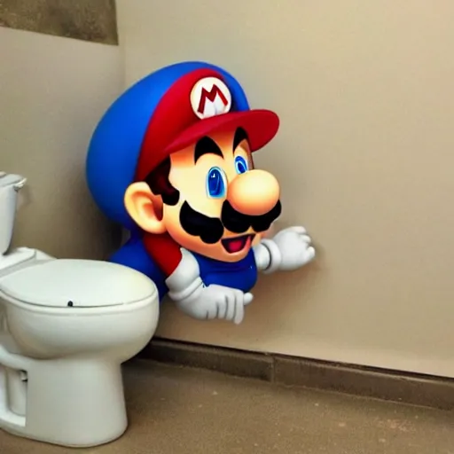 Image similar to super mario emerging from a toilet, soaked in water