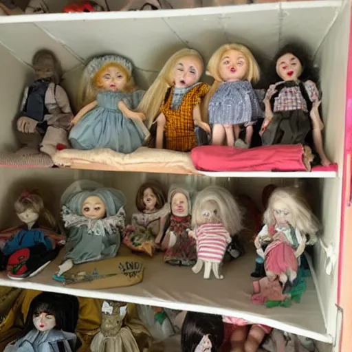 Image similar to attic full of creepy dolls