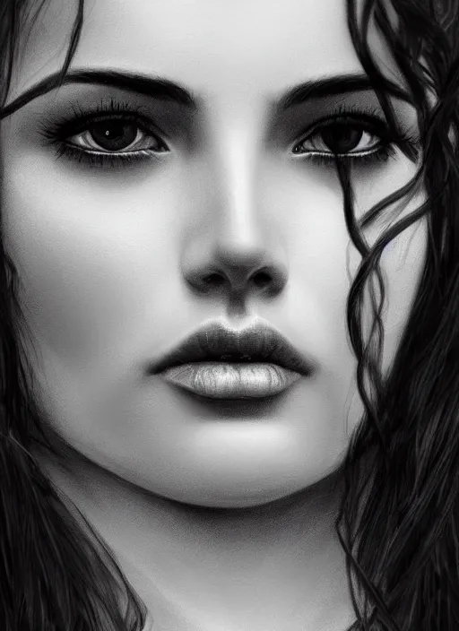 Prompt: up close portrait of a beautiful woman in black and white, photorealistic, intricate hair, art by diego fazio and diegoKoi and oscar Ukono, concept art, sharp focus, artgerm, 8k highly detailed