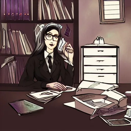 Prompt: eldritch secretary working in a lovecraftian office, hyperrealistic photography