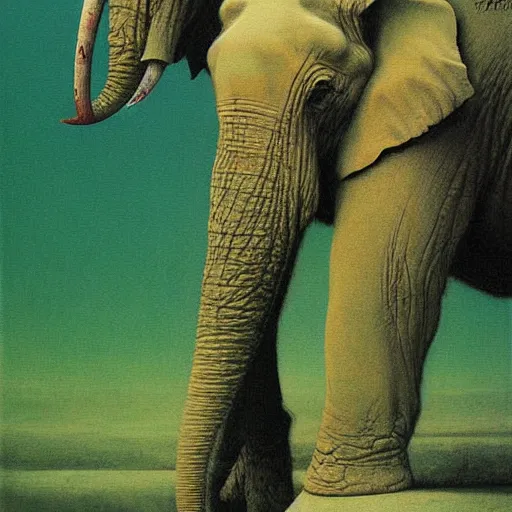 Image similar to elephant painting by beksinski, barlowe colors. masterpiece painting