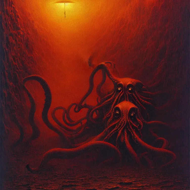 Image similar to a cinematic scene from the cthulhu, concept art by beksinski and jean delville, dramatic lighting, ultra hd, hdr, 8 k