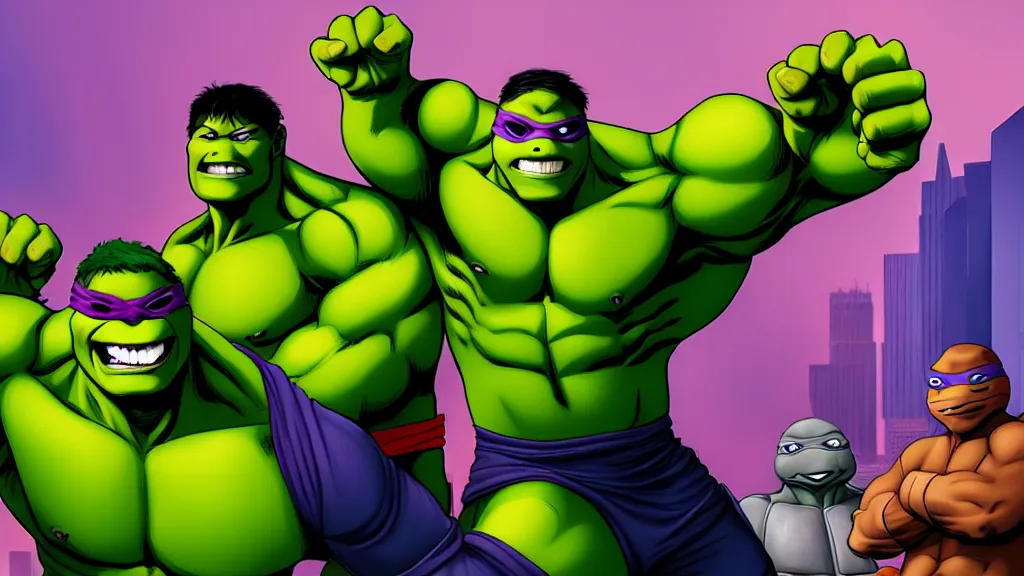 Image similar to Hulk, Obama, TMNT clones by Beeple, 4K