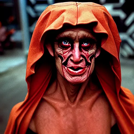 Image similar to uhd photorealisitc candid photo of satan. correct costume. correct face, accurate face. photo by annie leibowitz and steve mccurry