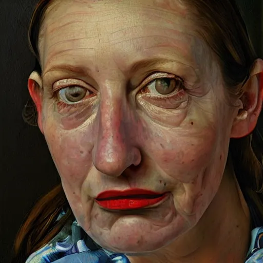 Prompt: high quality high detail painting by lucian freud, hd, portrait of a female photographer, photorealistic lighting