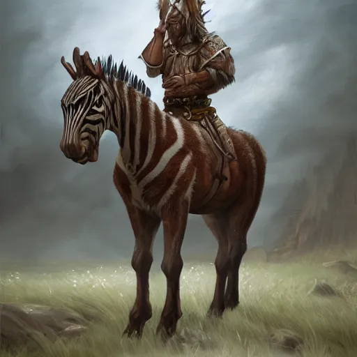 Prompt: Medieval mythical creature - horse, having zebra body and beaver head, oil on canvas, fantasy, digital painting, concept art, smooth, sharp focus, illustration, artstation trending, octane render, unreal engine