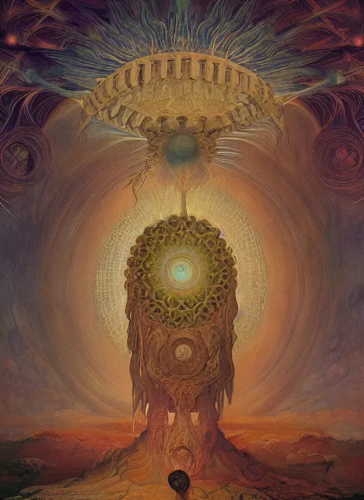 Image similar to antediluvian occult cosmology, ufo cult, by robert hooke and ernst haeckel and agostino arrivabene and joaquin sorolla, rule of thirds, vivid colours, atmospheric, digital painting, artstation, concept art, smooth, soft focus, negative space, illustration, digital painting