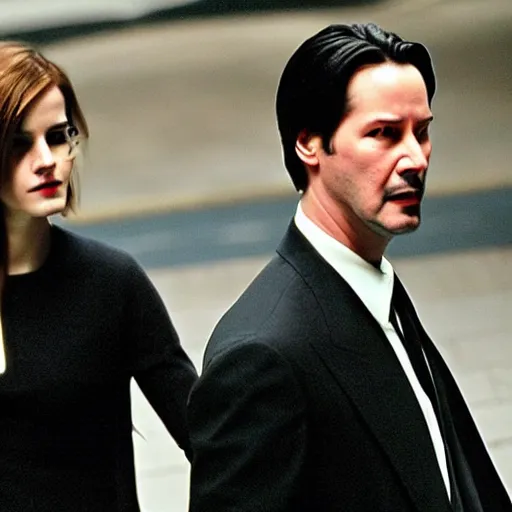 Prompt: keanu reeves and emma watson in the matrix 4