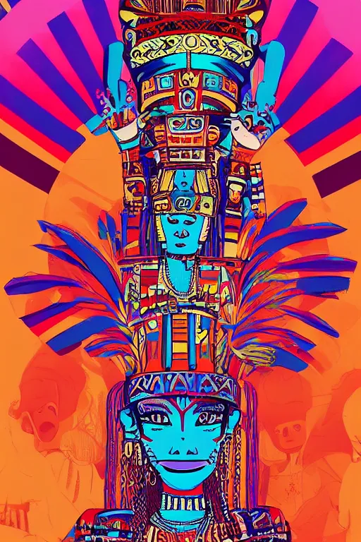 Image similar to beautiful aztec queen by jamie hewlett, jamie hewlett art, full body character concept art, vaporwave colors,