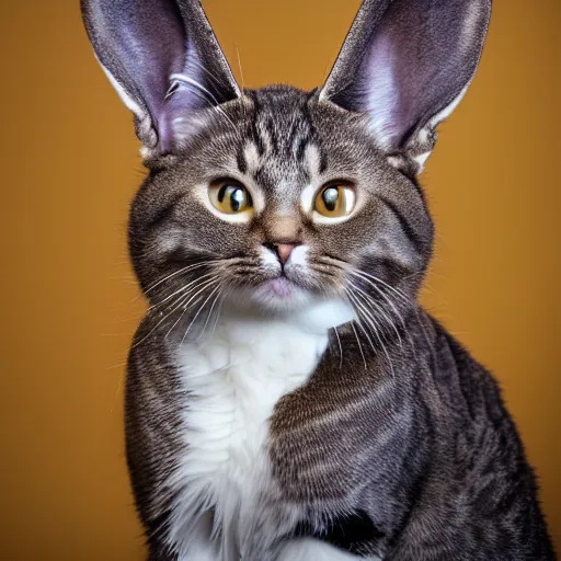 Image similar to high quality studio portrait of a cat with floppy bunny ears