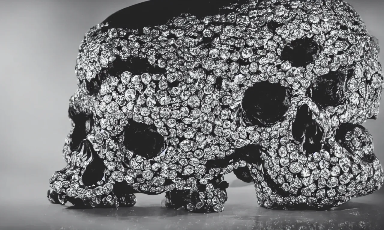 Prompt: photograph of a beautiful skull covered with diamonds, cinematic, realistic, hyperdetailed