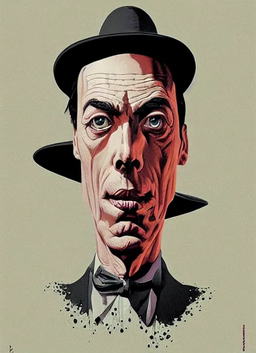 Image similar to poster artwork by Michael Whelan and Tomer Hanuka, Karol Bak Major Buster Keaton, from scene of a tennis ball monster , clean