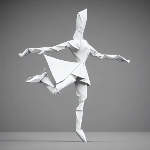 Image similar to origami dancer in white paper, 3 d render, ultra - detailed, on white background, studio shot