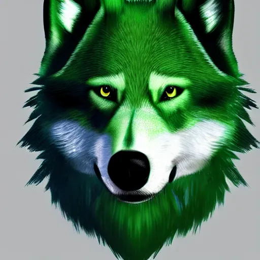 Image similar to Beautiful portrait digital painting of an anthro anthropomorphic green wolf. minimalist background