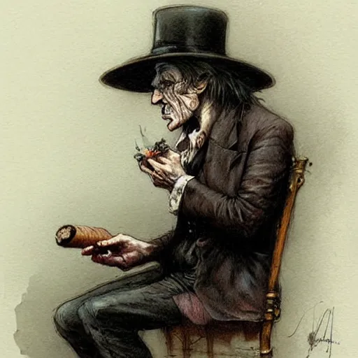 Prompt: ( ( ( ( ( van helping smoking a cigar, gothic, dark. muted colors. ) ) ) ) ) by jean - baptiste monge!!!!!!!!!!!!!!!!!!!!!!!!!!!