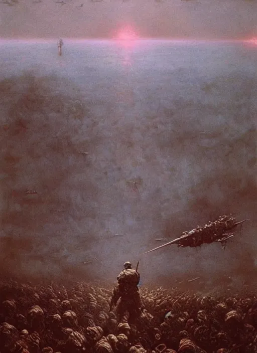 Image similar to third world war, 8 k, artstation, highdetailed, painting by beksinski,