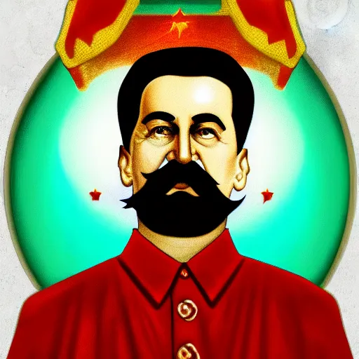 Image similar to stalin on an icon with a halo of blood, scary icon in hellish style, scary color art in 4 k