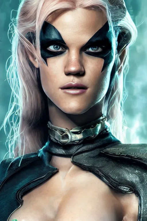 Prompt: Portrait of Erin Heatherton as Poison with a a wicked smile and winking, in Batman movie still cinematic, artstation, Greg rutkowski, UHD 8K