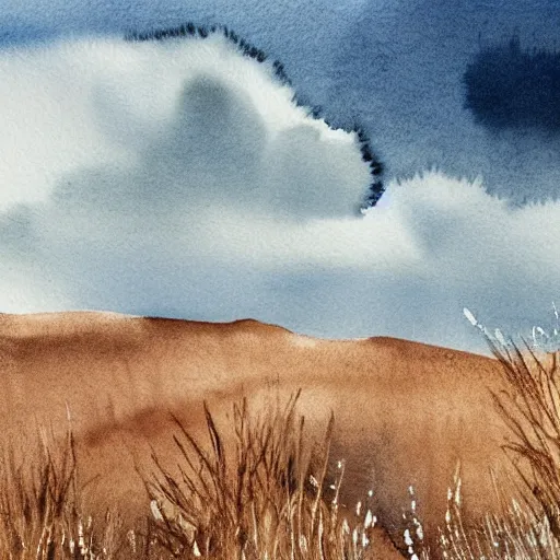 Prompt: portrait of a wolf in a beautiful natural scene. heath, sand dune, dry grass and trees. beautiful light, dramatic clouds. soft colour scheme. beautiful artistic detailed watercolor illustration by lurid ( 2 0 2 2 ).