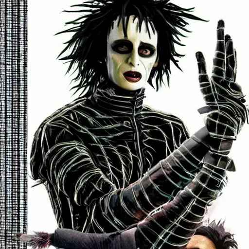 Prompt: edward scissorhands in gta 6 cover art by pedro conti