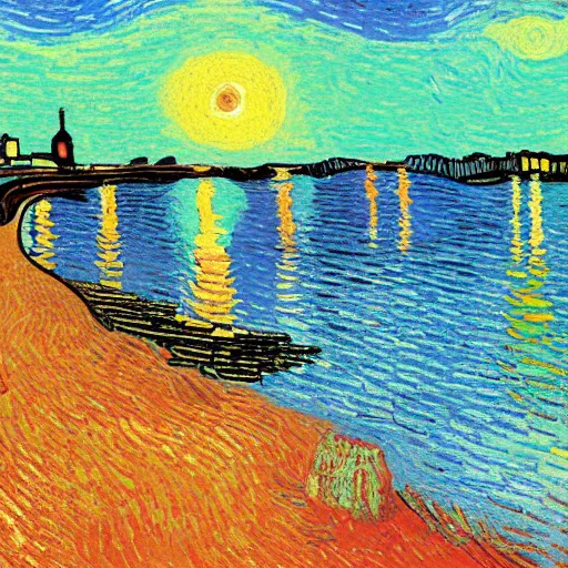 Prompt: sun rise, sunny day - digital art by vincent van gogh