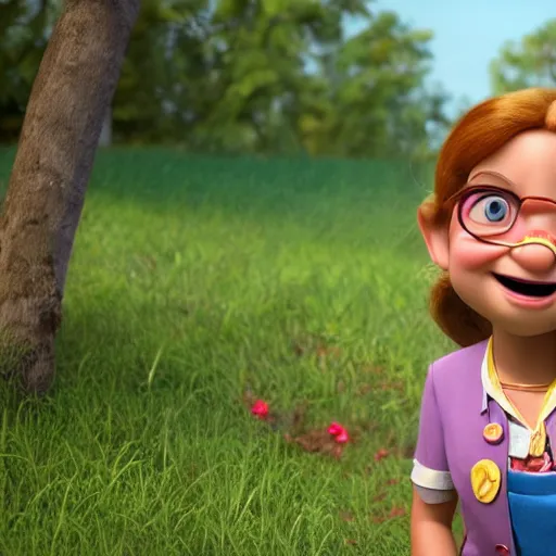 Image similar to mimi mathy as a disney character from up ( 2 0 0 9 ), octane render, 3 d render, photorealistic