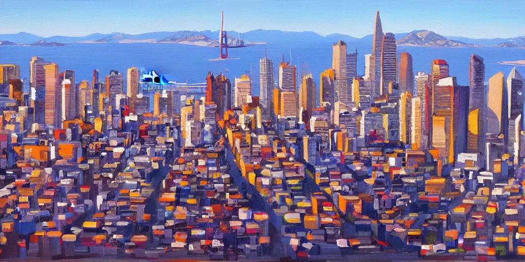 Image similar to new painting of San Francisco city by Greg Aronson, artstation