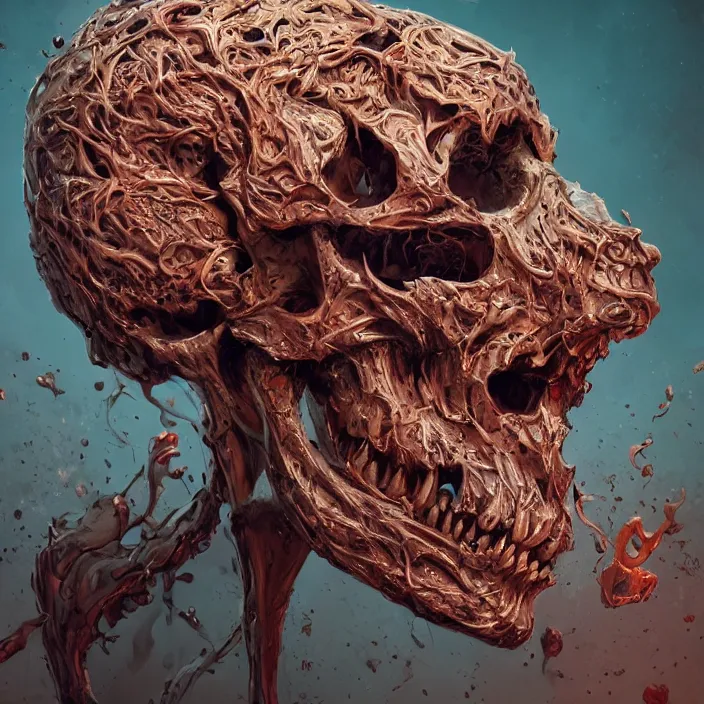 Image similar to portrait of a melting skull. razor sharp teeth. screaming. nightmare fuel. intricate abstract. intricate artwork. by Tooth Wu, wlop, beeple, dan mumford. octane render, trending on artstation, greg rutkowski very coherent symmetrical artwork. cinematic, hyper realism, high detail, octane render, 8k, iridescent accents