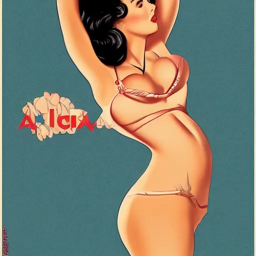 Image similar to a pinup illustration of megan fox in the style of alberto vargas.