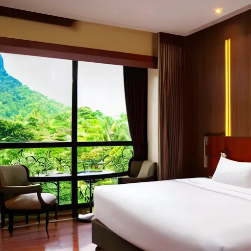 Image similar to a hotel room in thailand, 8 k photography