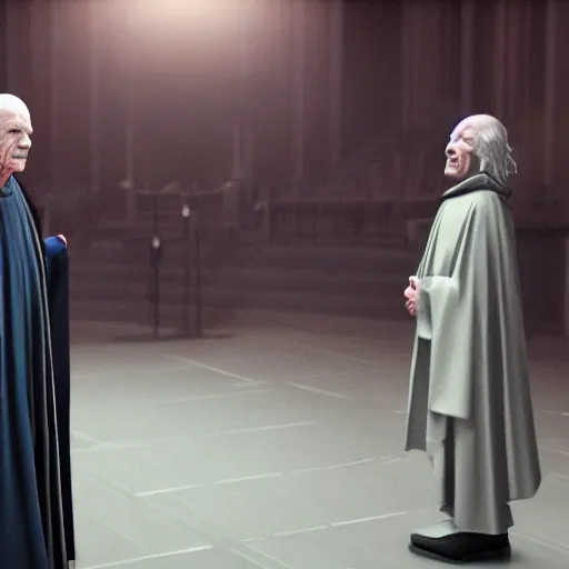 Image similar to emperor palpatine preaching to people at church, 8k cinematic lighting, very sharp detail, anatomically correct