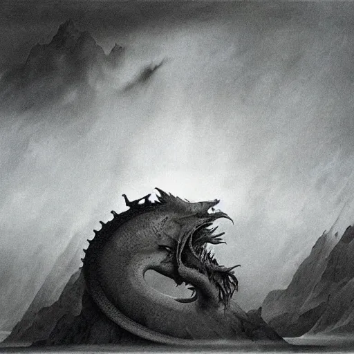 Prompt: dragon made by zdzisław beksinski