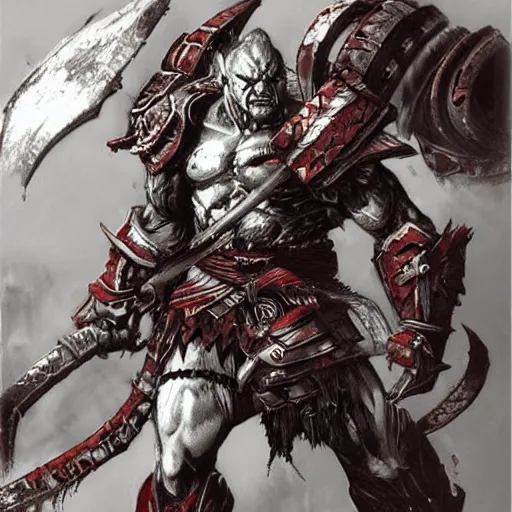 Prompt: orc warrior concept art, yoshitaka amano, akihiko yoshida