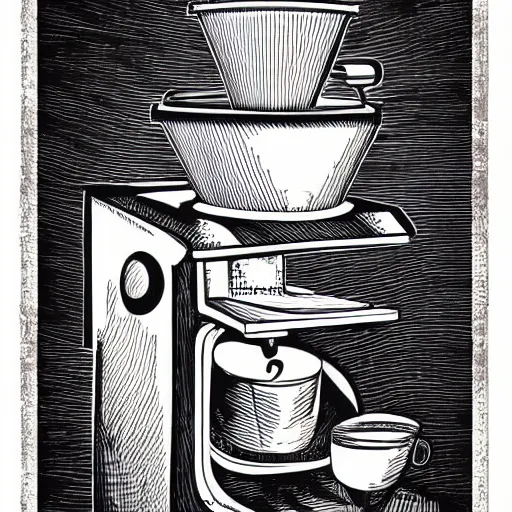 Image similar to coffee roaster machine, coffee, hand drawn, engraved vector, by alexanderpokusay