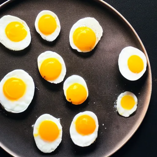 Image similar to a fried egg flying saucer, with salt and pepper aliens dancing on top, in the style of pixar, against a blue sky