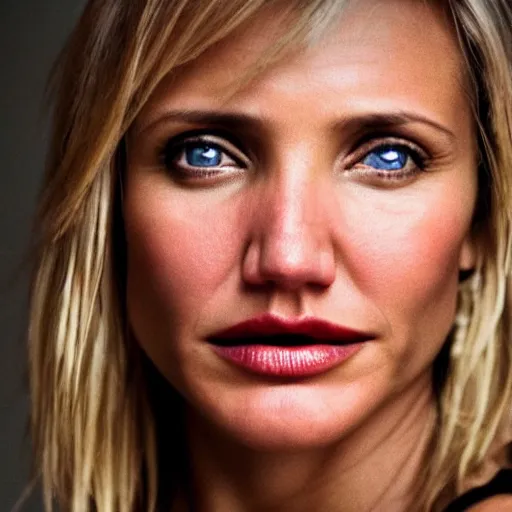 Prompt: close - up young cameron diaz, moody lighting, 8 k, shallow depth of field, cinematic lighting,