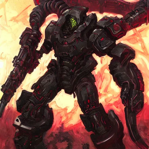 Image similar to doom slayer, painted by tsutomu nihei, painted by stanley lau