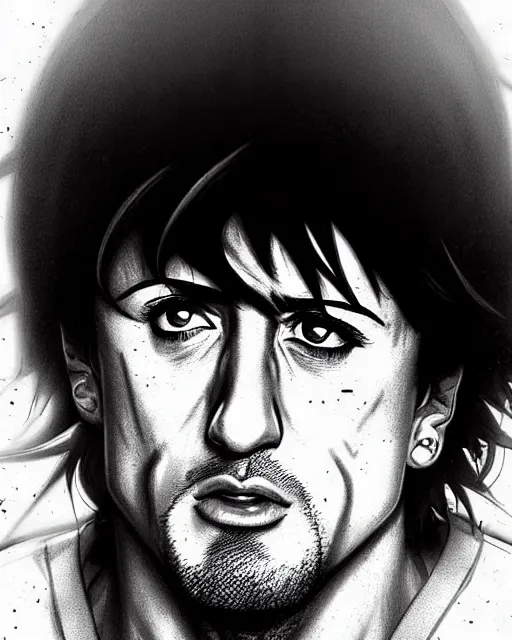 Image similar to well drawn animation portrait Anime skateboarder Sylvester Stallone Rambo, Sharp fine face, shaded Perfect face, fine details. Anime. cyberpunk realistic shaded lighting by katsuhiro otomo ghost-in-the-shell, magali villeneuve, artgerm, rutkowski Jeremy Lipkin and Giuseppe Dangelico Pino and Michael Garmash and Rob Rey