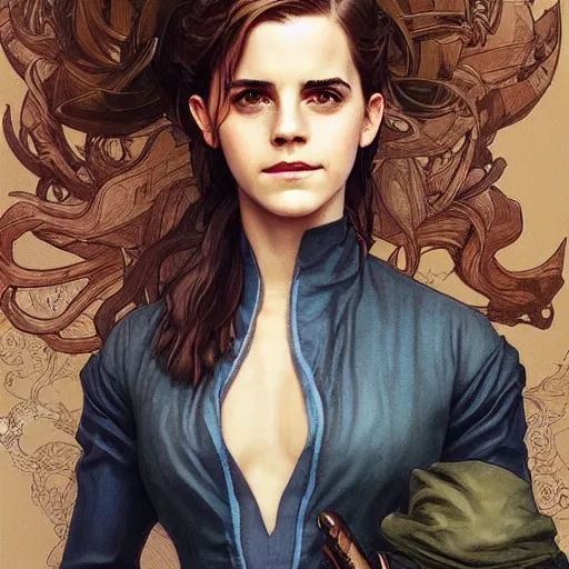 Prompt: emma watson cosplaying watson from apex legends fantasy art, hyper detailed, extremely complex, hyper realistic art by artgerm and greg rutkowski and alphonse mucha