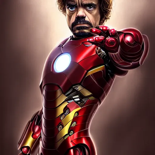 Prompt: peter dinklage as iron man, digital painting, extremely detailed, 4 k, intricate, brush strokes, mark arian, artgerm, bastien lecouffe - deharme