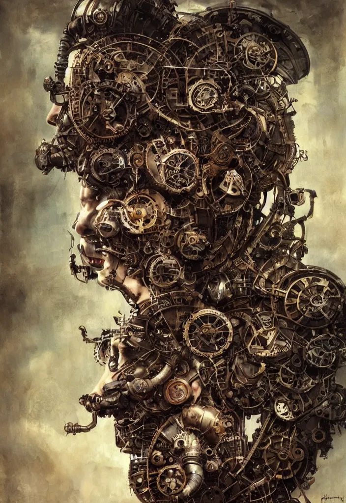 Prompt: portrait of industrial art, steampunk, chris hemsworth, 8 k, by tristan eaton, stanley artgermm, tom bagshaw, greg rutkowski, carne griffiths, ayami kojima, beksinski, giger, trending on deviantart, face enhance, hyper detailed, minimalist, gears, mechanical, victorian era, full of colour, super detailed