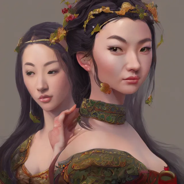 Image similar to beautiful women with oriental faces, character portrait, sharp, digital matte painting, by asher brown durand, trending on artstation