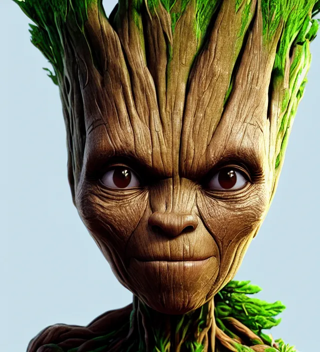 Prompt: female groot, nostalgia, very detailed texture, realistic shaded lighting, studio quality, digital art, dynamic background, unreal engine 5 rendered, octane rendered, pinnacle studio, naturel, trending on artstation, art style by ian sprigger