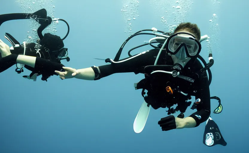 Image similar to a scuba diver finding the remnants of the international space station